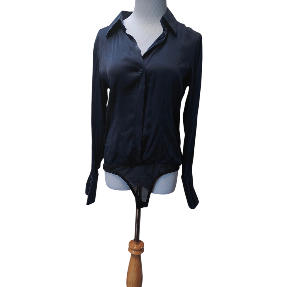Moda International Navy Silk Blend Top